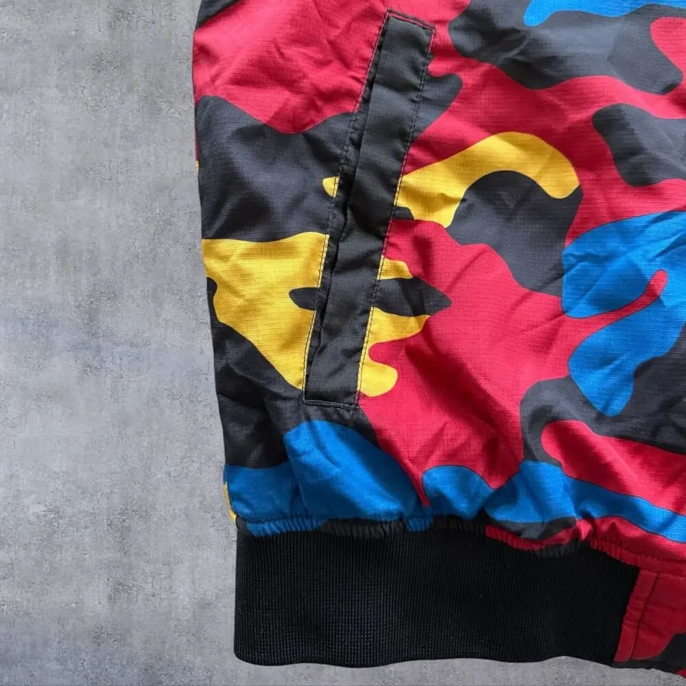 True Religion Camo Block Bomber Jacket Mens M Multicolor Primary Color Quilted